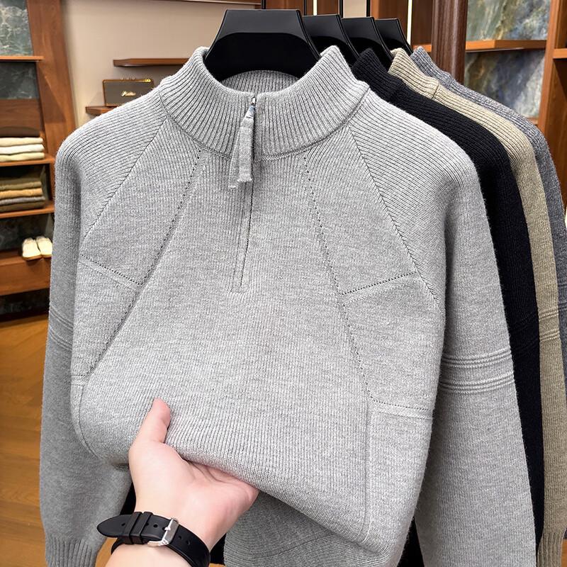 Yalu Men's Casual Half-Zip Stand-Collar Knitted Sweater