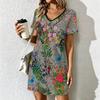 Sommer Mode Damen V-Ausschnitt Kreativer Druck Bedrucktes Kleid Sexiges Kurzer Rock Kleider