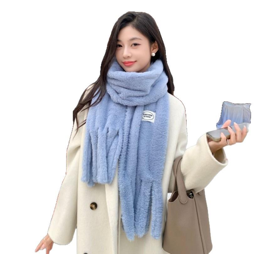 Scarf Women's Winter New High-end Korean Version Versatile Warm Thickened Plush Tassel White Student Scarf