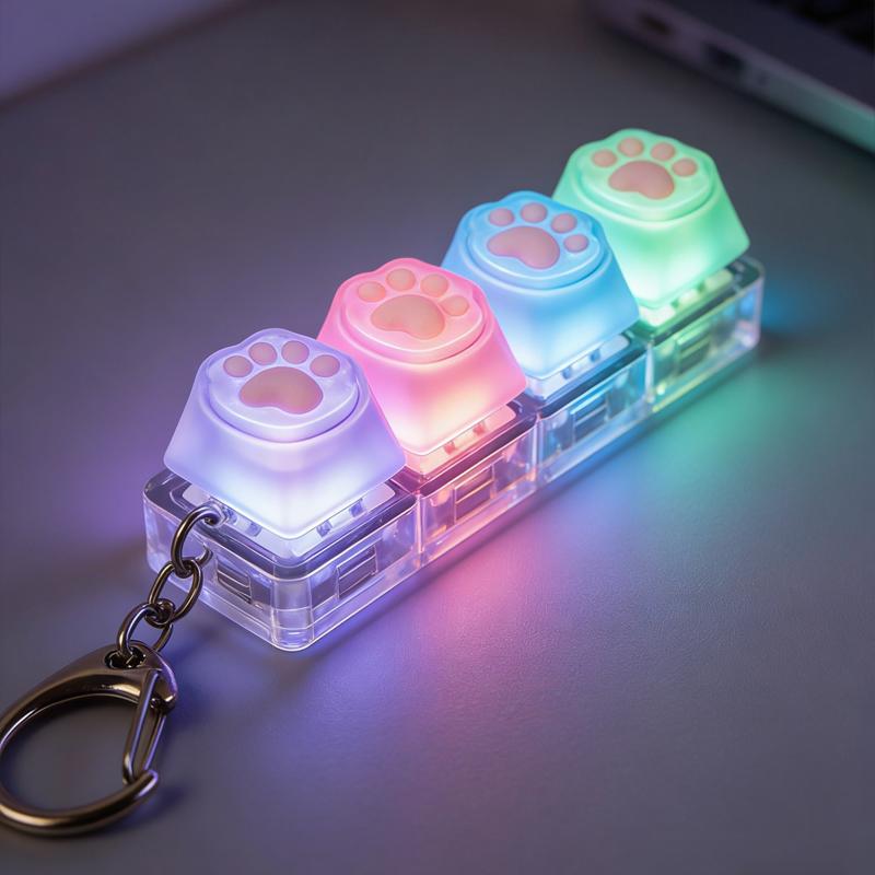 LED Keyboard Keychain Fidget Toy - Clickable Buttons Stress Relief, Portable Desk Accessory Office Decor Gift