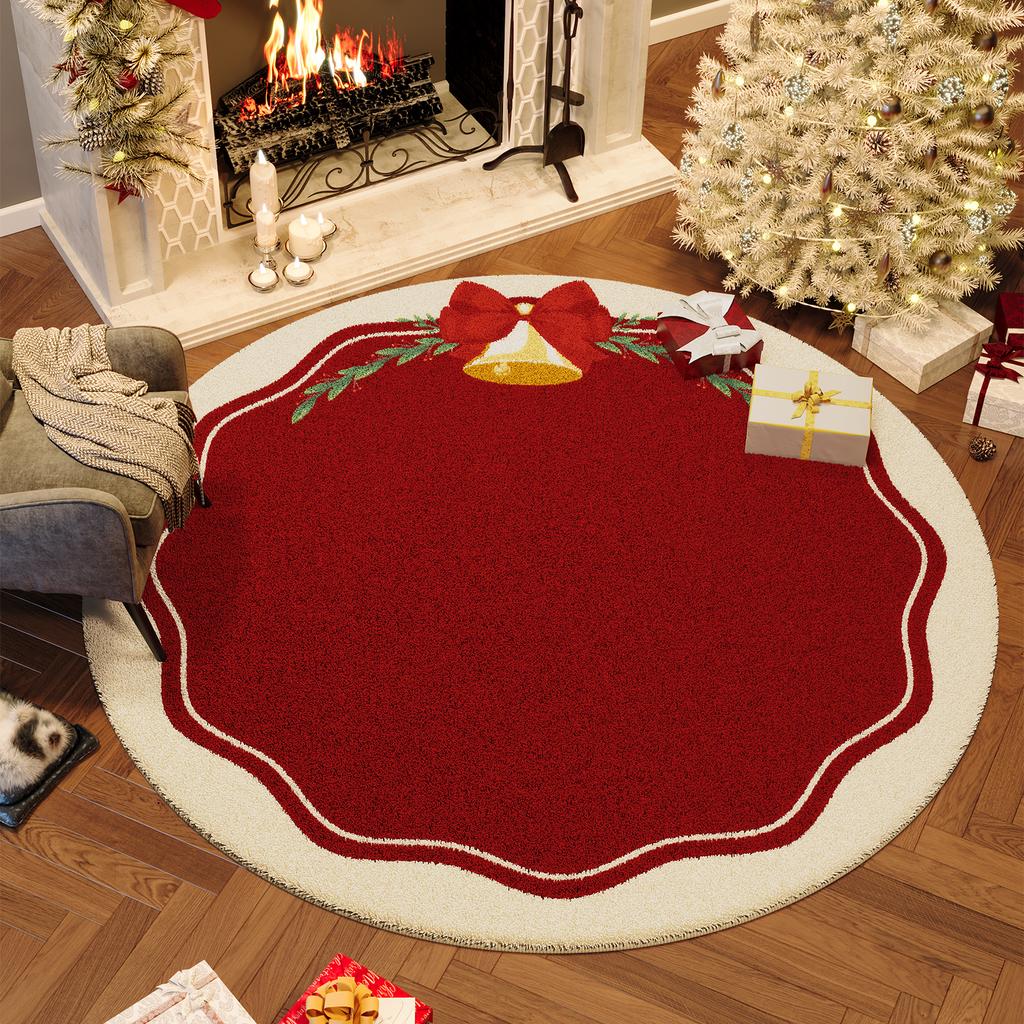 Christmas Bedroom Decor Red Carpet Round Carpets for Living Room Thick Plush Cloakroom Washable Floor Mat Home Fluffy Soft Rug
