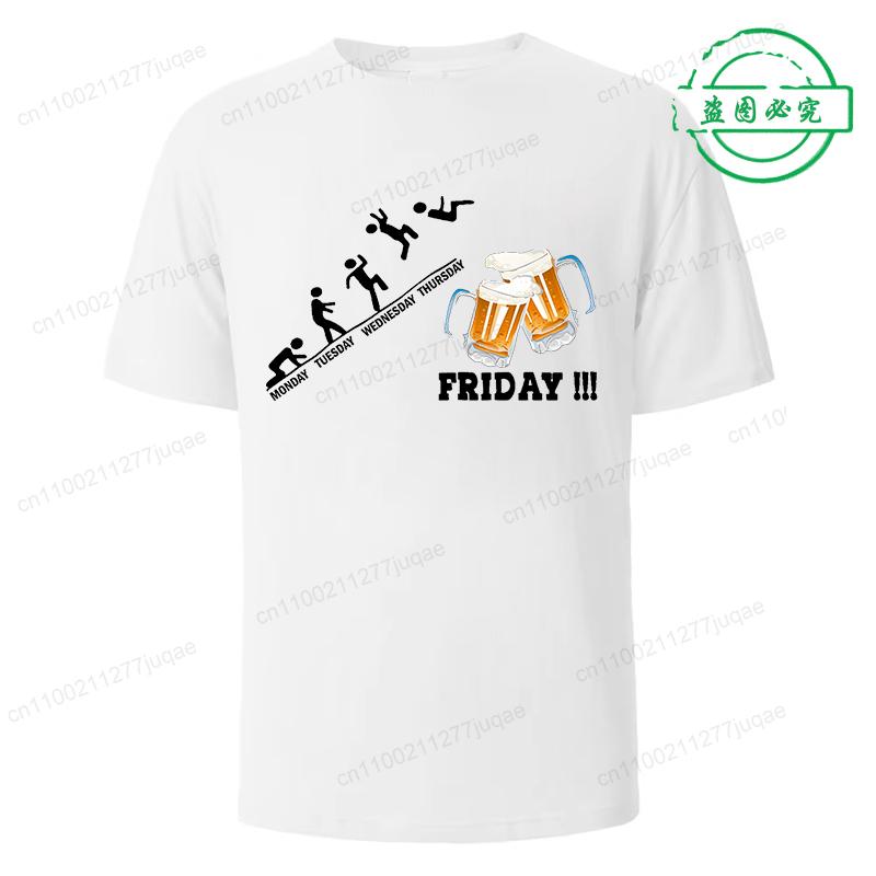 Funny Friday Drink Beer Skull Men's T-Shirt Harajuku Street Top Sportswear Breathable Oversize Men's Clothing Streetwear Casual