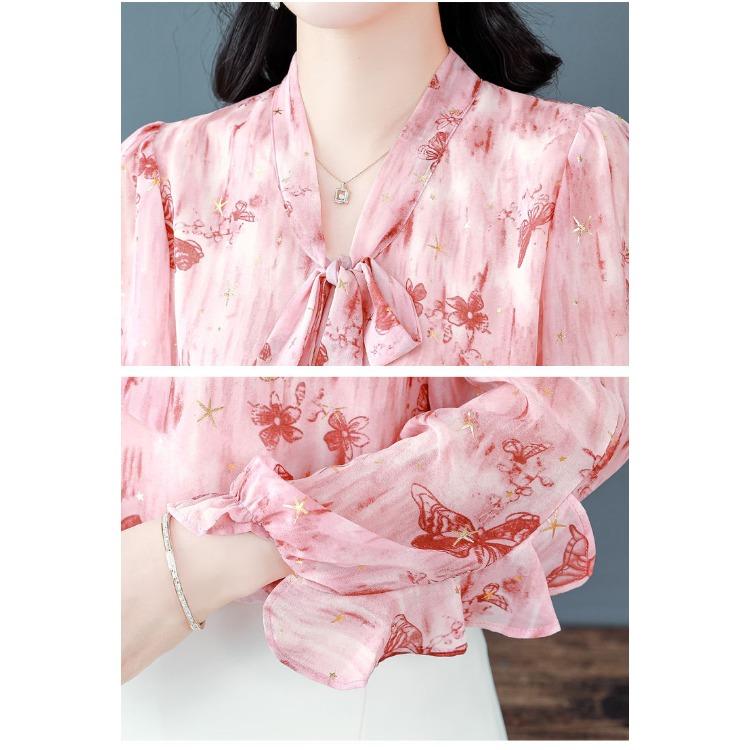 Stylish High End Loose Blouse Long Sleeve Chiffon Top Trendy and Elegant for Autumn Spring Versatile Tummy Cover
