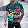 Women Short Sleeve Crew Neck T Shirt Dark Navy Pink Hibiscus Green Tropical Palm Leaf Print Top