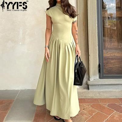 Women's Fashion Summer Spring Solid Color Print Sleeveless Half Turtleneck High Waist Casual Dresses
