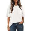 Women's Summer Short Sleeve Patch Pocket Top Oversized Round Neck Textured Casual Basic T-Shirt