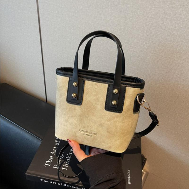 Small Square Crossbody Bag For Women Trendy Versatile Bucket Handheld Bag Color Blocked Shoulder Bag