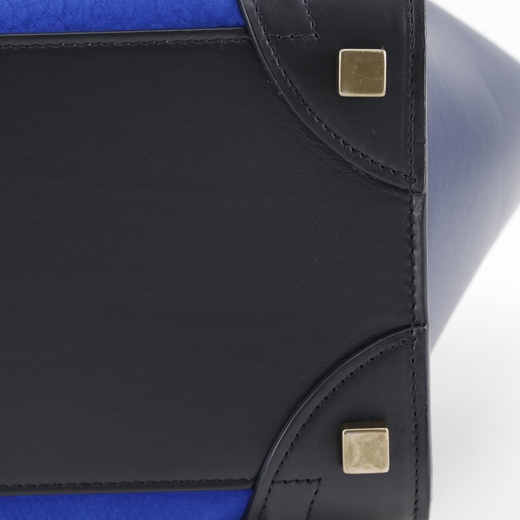 CELINE Luggage micro shopper Handbag 167793 By color Black / blue Calfskin Women Used
