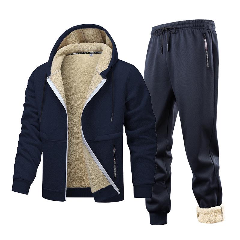 European-Style Men's Lambswool Hooded Jacket and Cardigan Winter Sports Suit