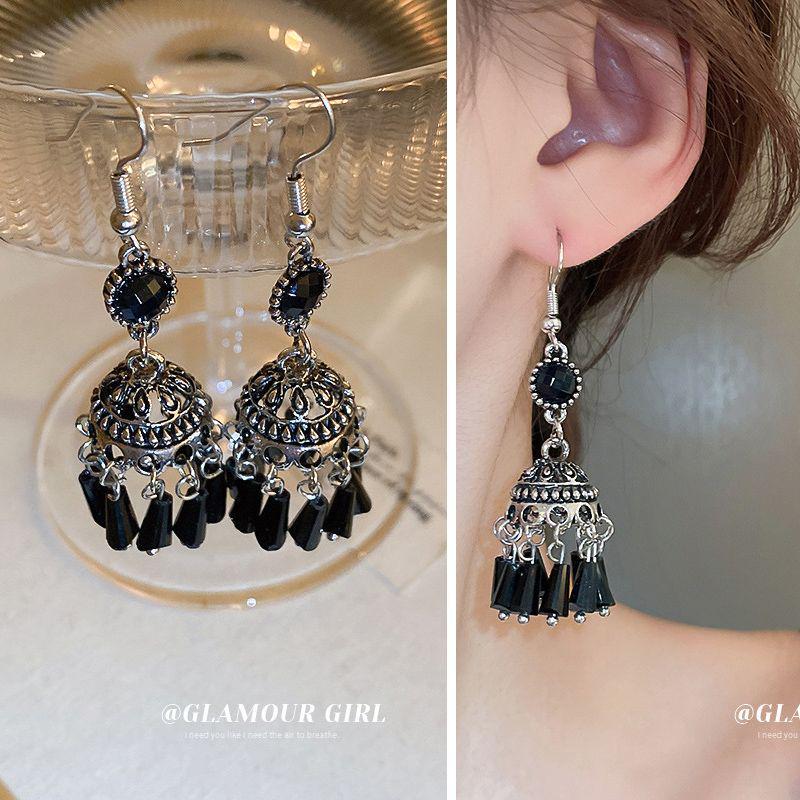 2024 Rhinestone Crystal Tassel Lantern Ear Hooks: High-End Retro Dark Style Luxury Earrings