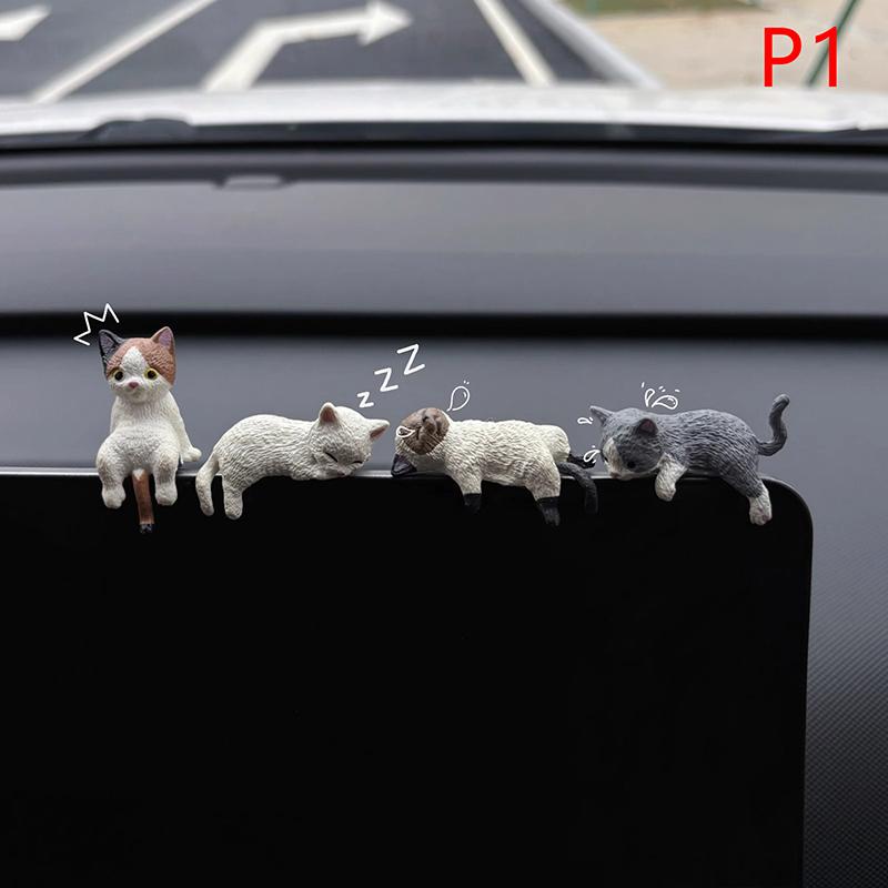 Cute Car Decoration Sleeping Cat Doll Creative Auto Ornaments Toys Cat Micro Landscape Model Cute Car Accessories Gifts