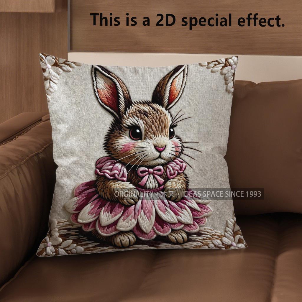 

2D Cute Dressed Rabbits Pillow Covers For Home Pattern Cushion Cover Suitable For Sofa Bedroom Car Pillow Cover 40x40cm