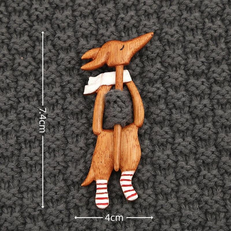 Wooden Brooch Cartoon Cute Cat Fox Dog Animal Pattern Diy Craft Badge Funny Pin Shawl Scarf Brooch Clothing Accessory