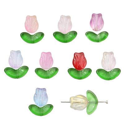 10 set/20 set di perle di vetro fatte a mano con fiori di tulipano per orecchini, bracciali, collane, creazione di gioielli fai da te