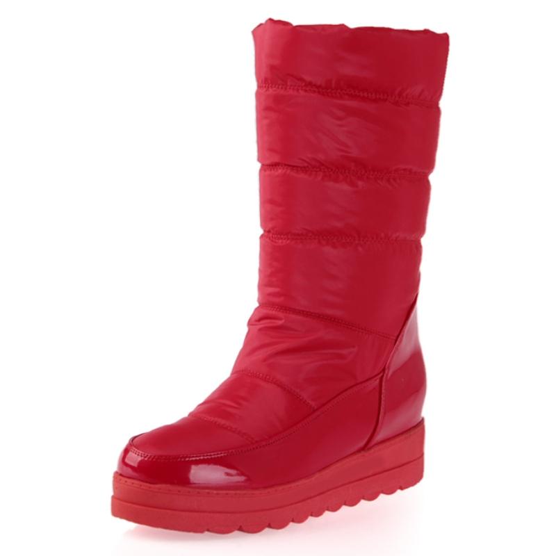 White Women's Winter Snow Boots 2024 Black Red Warm Fur Plush Mid-calf Boot Wedge Low Heels Fashion Long Shoes Girls Waterproof