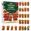 Highland Cow Advent Calendar Christmas with 24 Acrylic Ornaments, Festive Countdown Holiday Ornaments Box for Tree Hanging Decor And Seasonal