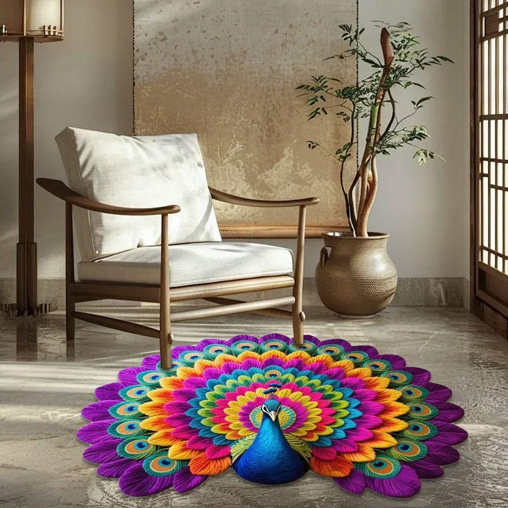 Soft Peacock Carpet Non-slip Door Gasket Portable Blanket  for Living Room Tea Table Bedside