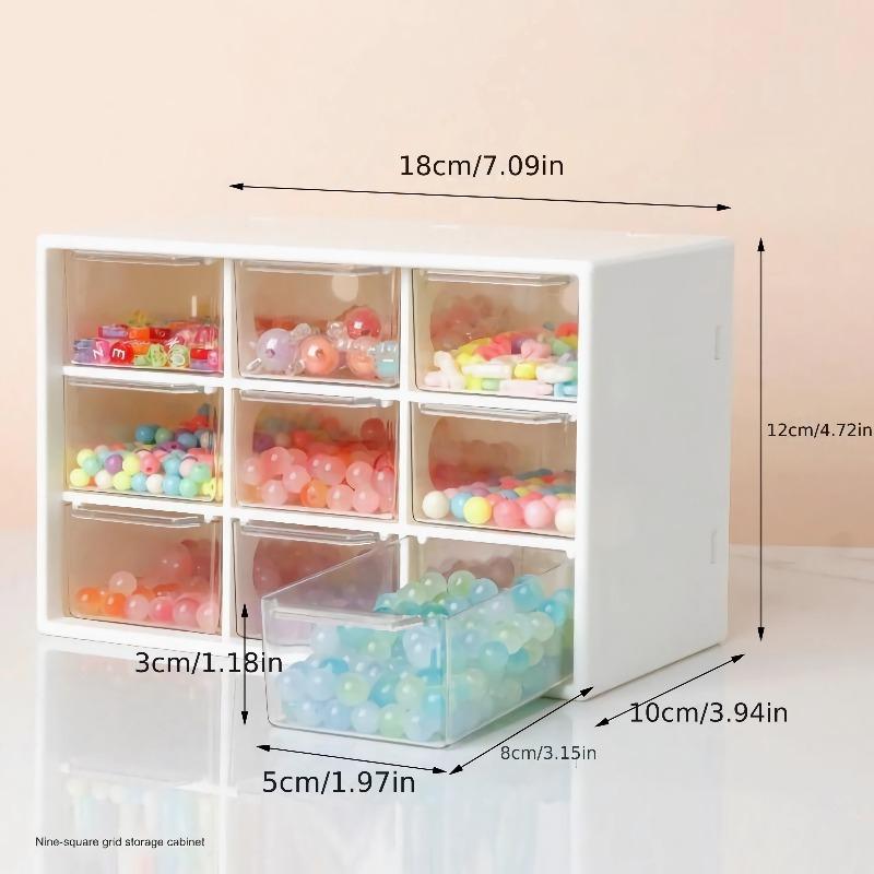 9-Schubladen Handgefertigte Perlen Aufbewahrungsbox Transparente Schubladen Schmuck Make-up Kleine Gegenstände Mädchen Haarschmuck Stapelbarer Organizer