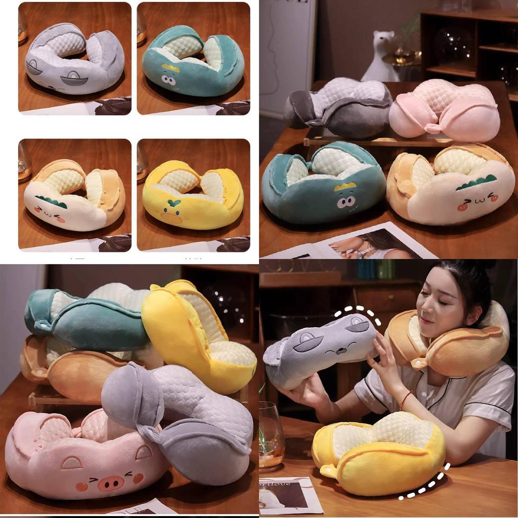 Cute Animal Design U Shaped Pillow Soft Plush Cartoon Travel Neck Cushion For Sleeping
