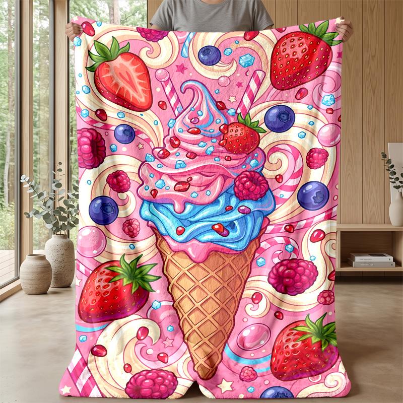 Strawberry Garden Pattern Theme Blanket Lightweight Warm Flannel Blanket Decorative Throw Blanket for Home Decoration