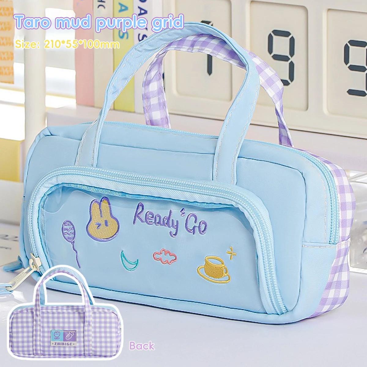 

Kawaii Large Capacity Pencil Case Ins Cute Pen Pouch Checkered Tote Bag For Students School Supplies Stationery Organizer