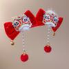 Cloth Chinese Tassel Bow Hairpin Lion Dance Flocking Hair Clip  Photographic