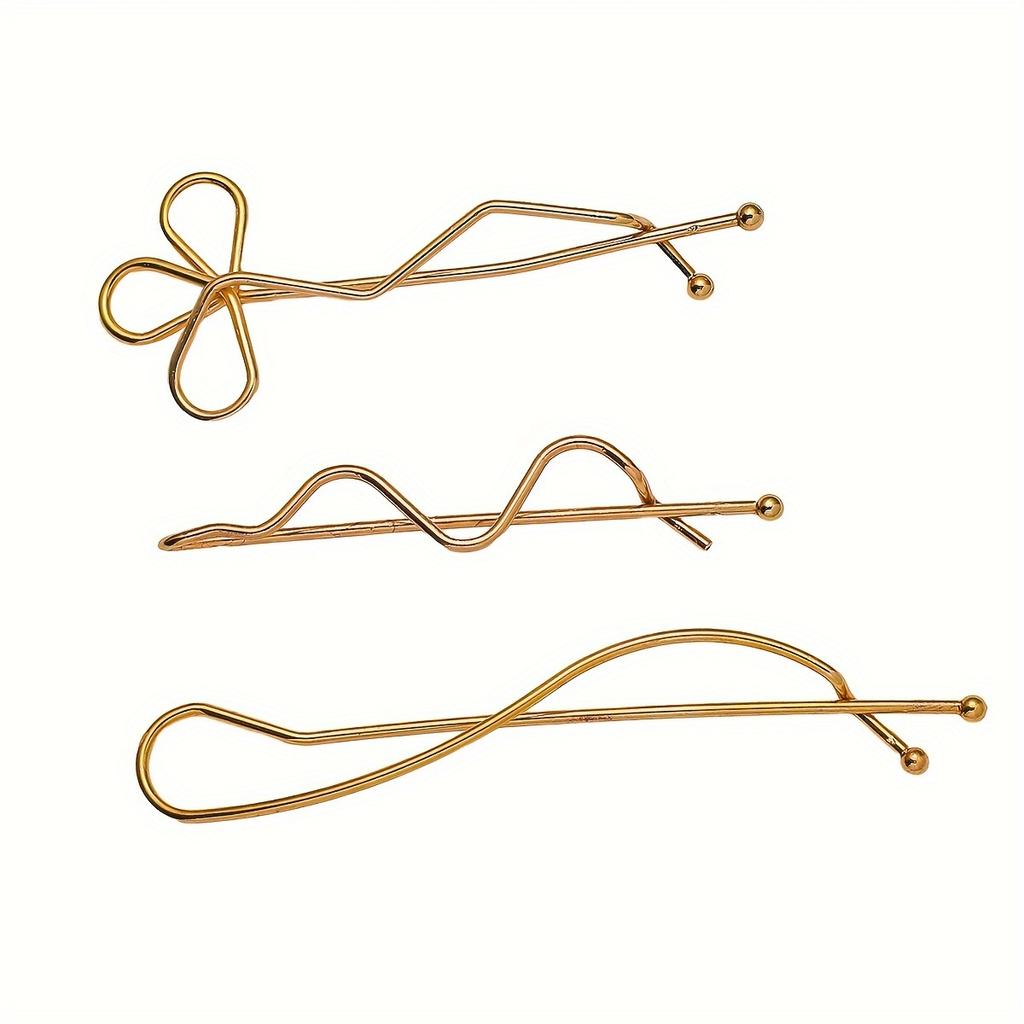 Korean-Style Minimalist Alloy Golden-Tone Hair Clip - One-Piece Bar Shape with Twist Design for Bangs, Hairpin for Women, Cute Hair Clips