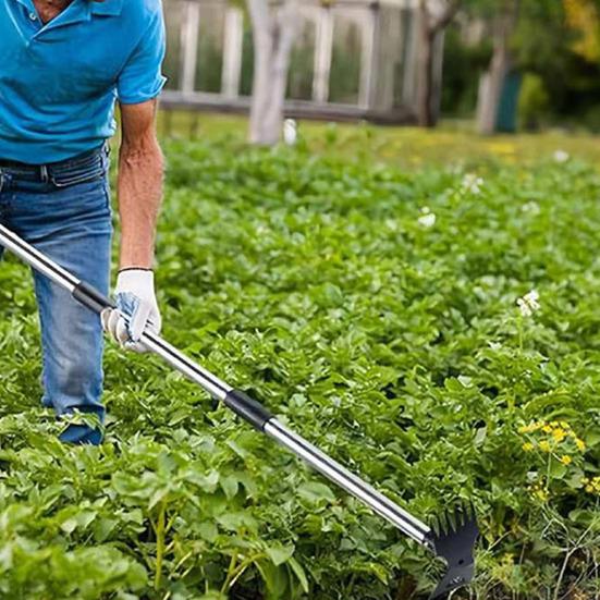 2-in-1 Unkrautrechen Langer Griff Unkrautzieher Aufstehendes Unkrautwerkzeug Robuster Handrechen Gartenhacke Manuelles Unkrautvernichtungswerkzeug für Rasen Garten Terrasse