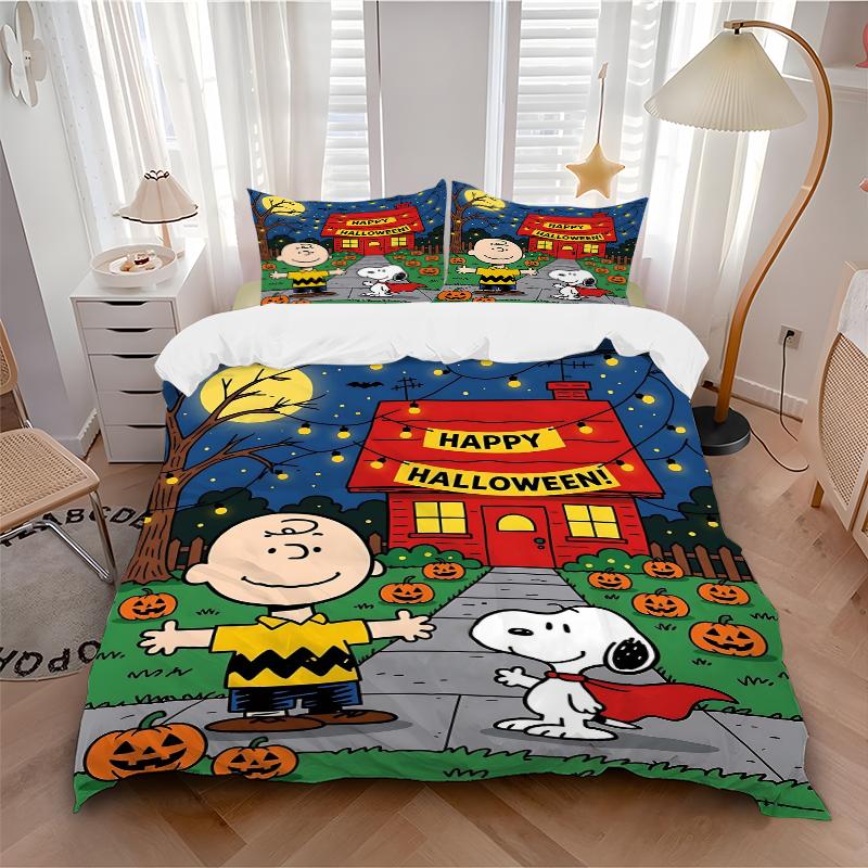 3Pcs Snoopy Charlie Brown Halloween Bedding Set Quilt Cover Pillowcase Home Christmas Halloween Gift 1 Duvet Cover 2 Pillowcase S1488