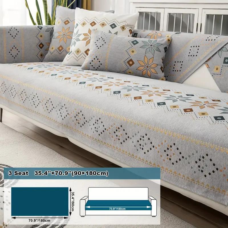 Sofa Cover Geometric Embroidery Sofa Slipcover Thick Plush Sofa Protector Cover Non Slip Couch Covers for Bedroom Office Living Room Home Decor