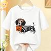 Halloween Skelett Dackel Kürbisdruck Kinder T-Shirt Reine Baumwolle Jungen Mädchen Kurzarm Rundhals Lässig Grafik Kinder Oberteile