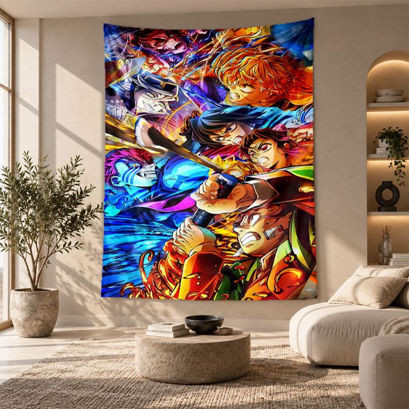 Arazzo Decorativo, Arte da Parete Stampato Demon Slayer, Appeso a Parete Leggero per Sfondo Camera da Letto