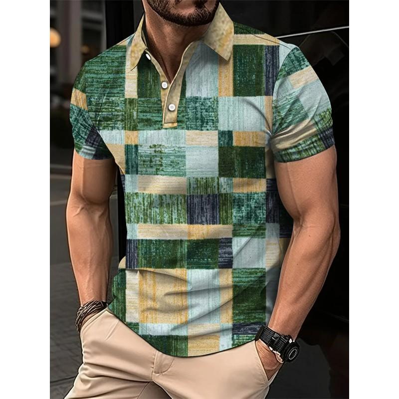 Mens Oversized Retro American Style Polo Shirt With 3D Digital Print Pique Cotton Breathable Comfortable Casual Wear