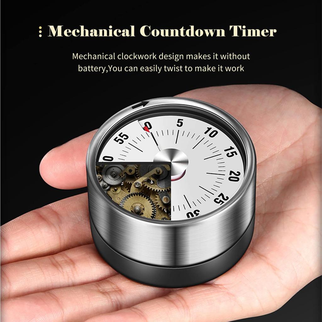 Kitchen Timer, 60-Minute Countdown, MechanicalMagnetic Timer Not Required, Stainless Steel, Countdown Timer for School, Classroom, Education,