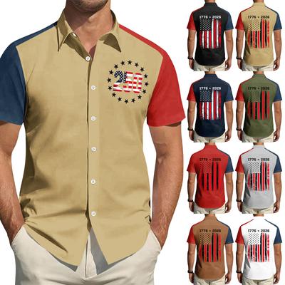 Camisa de manga corta casual deportiva para hombre con estampado del Día de la Independencia y cuello