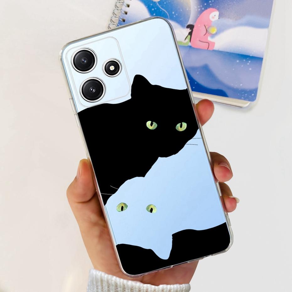 Cute Flower Cat Painted Case For Xiaomi Redmi 12 5G 2023 Soft Silicone TPU Back Cover For Redmi12 5G Global Phone Bumper