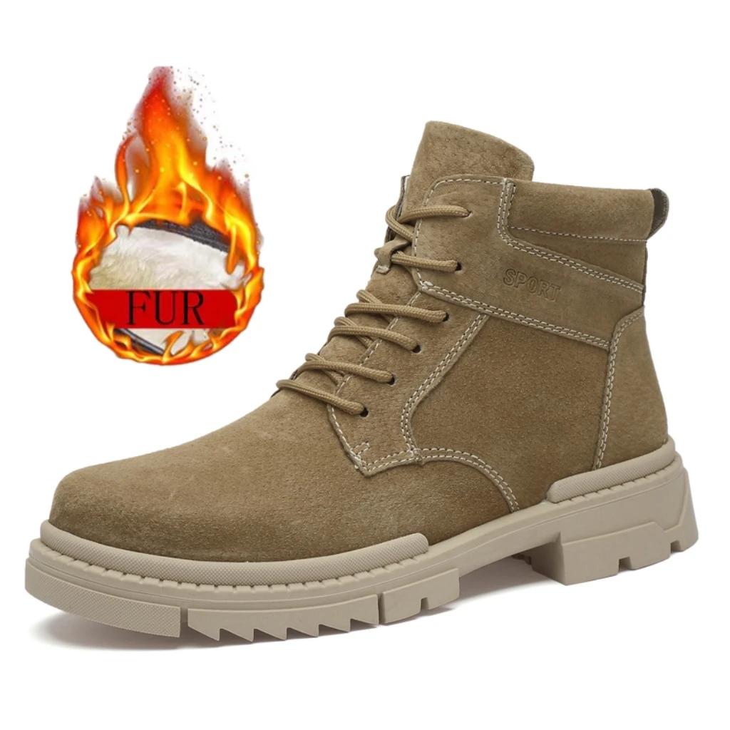 

Роскошные брендовые ботинки из натуральной кожи для отдыха на открытом воздухе, мужская повседневная обувь, зимние теплые плюшевые мужские ботильоны, высококачественная спортивная обувь для отдыха 46