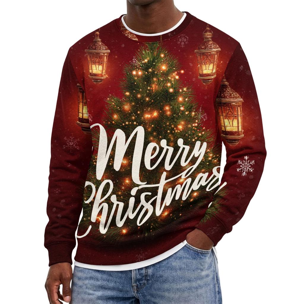 Herren Weihnachtspullover mit Rundhalsausschnitt, ohne Kapuze, Lässiges Pullover-Oberteil für die Feiertage