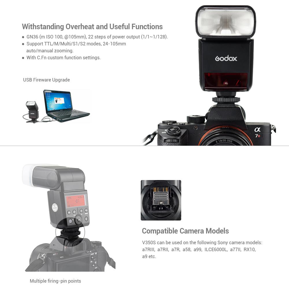 Godox V350S Kompaktní velikost 2,4G bezdrátového blesku Speedlite Master/Slave Fotoaparát Blesk TTL 1/8000s HSS