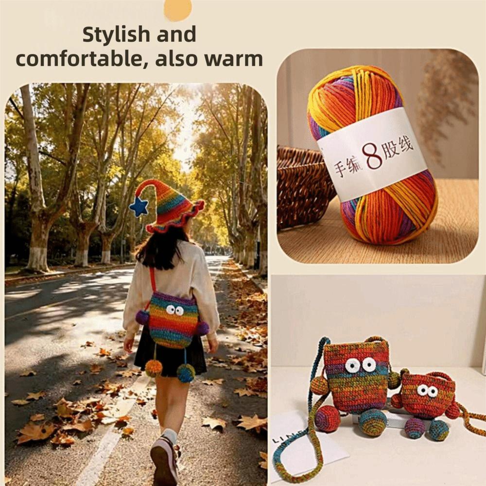 8 Strands Hand Knitting Yarn Multi-Color Coarse Yarn Hand-Dyed Yarn Rainbow Segment Spray Colored Variegated Yarn