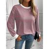Maglietta a maniche lunghe con scollo rotondo a righe larghe casual, Felpa, Top a righe blu navy per donna uomo, Transfrontaliero Europa America