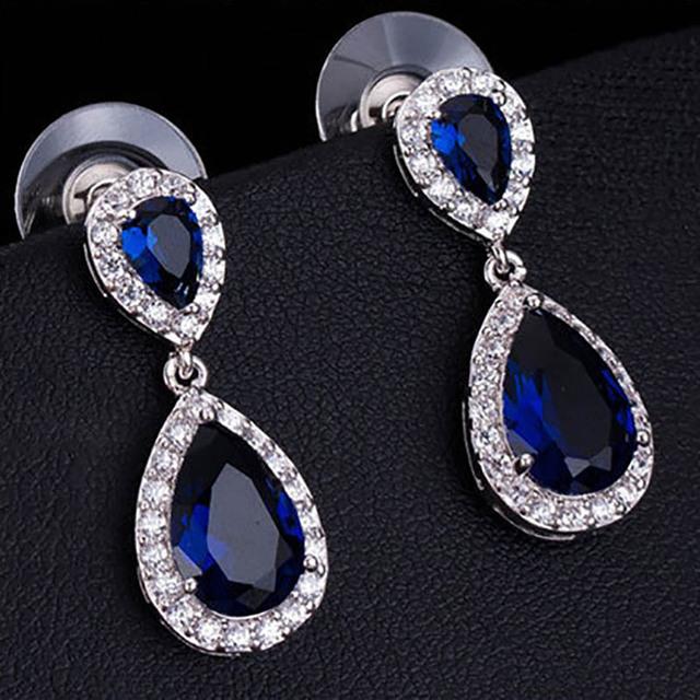 

Cellacity модные серьги из серебра 925 пробы для женщин, ювелирные изделия, драгоценные камни в форме капель воды, вечерние рубиновые, сапфировые, изумрудные капли для ушей синий