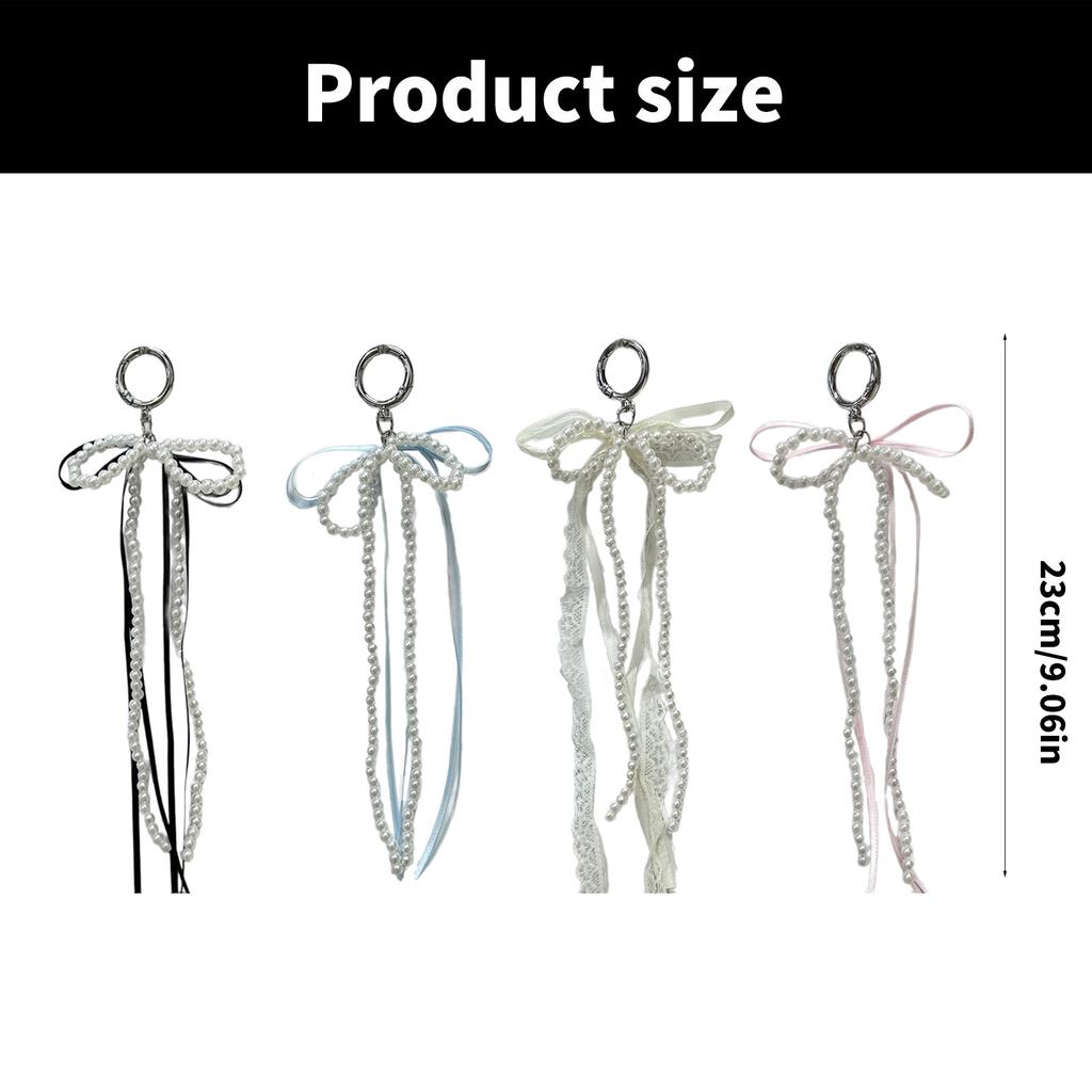 Sweet Ribbon Bowknot Pearls Keychain Charm Fashionable Key Accessory Cuteness Bag Charm Suitable for Keys and Bags