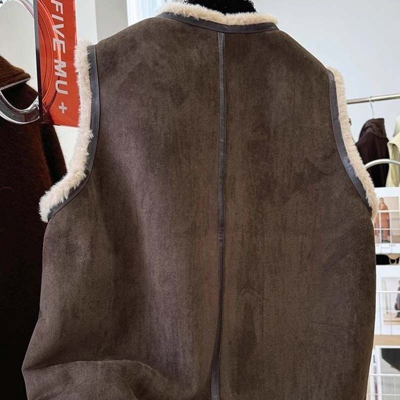 Vest for Women Cotton Autumn Winter Sleeveless Fleece-Lined Tops Vest Oversize Thickened Vest