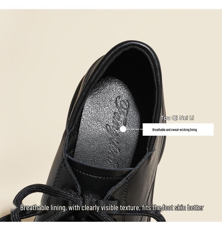 2025 Herbst Retro Schwarz Damen Square Toe Schnürschuhe Dicke Sohle Höhenverstärkend Britischer Stil Kleine Lederschuhe