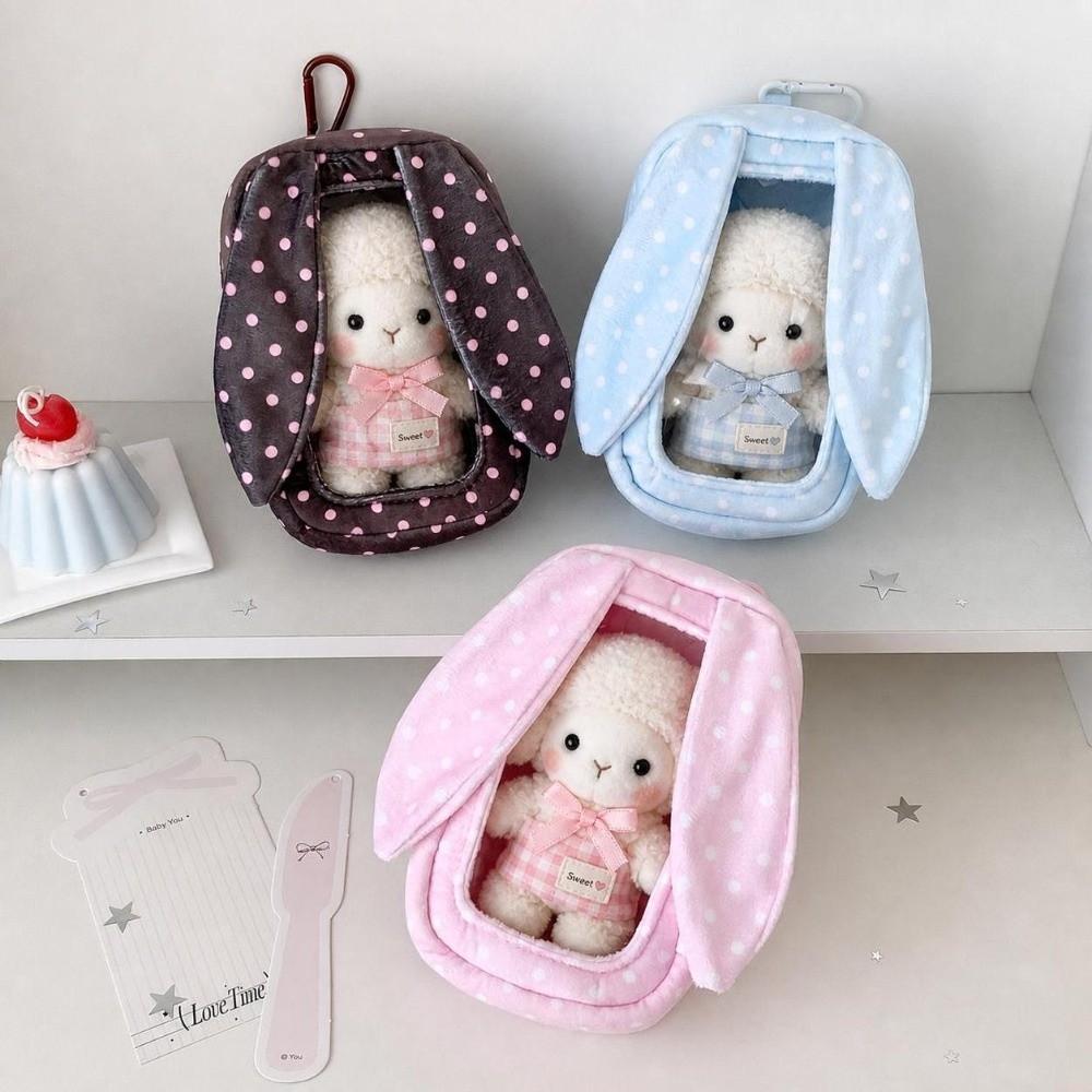Polka Dot Carrying Bag Transparent Shell Bunny Ear Design Storage Pouch 3D Stereo Shape 15Cm Figure Display Bag Display