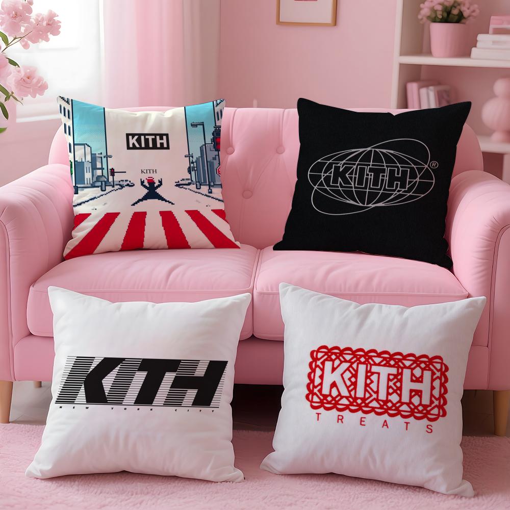 Classic Logo K-Kith Cushion Cover Plush Fabric Soft Double-Sided Printed Sofa Warm Winter Home Gift Pillow Case
