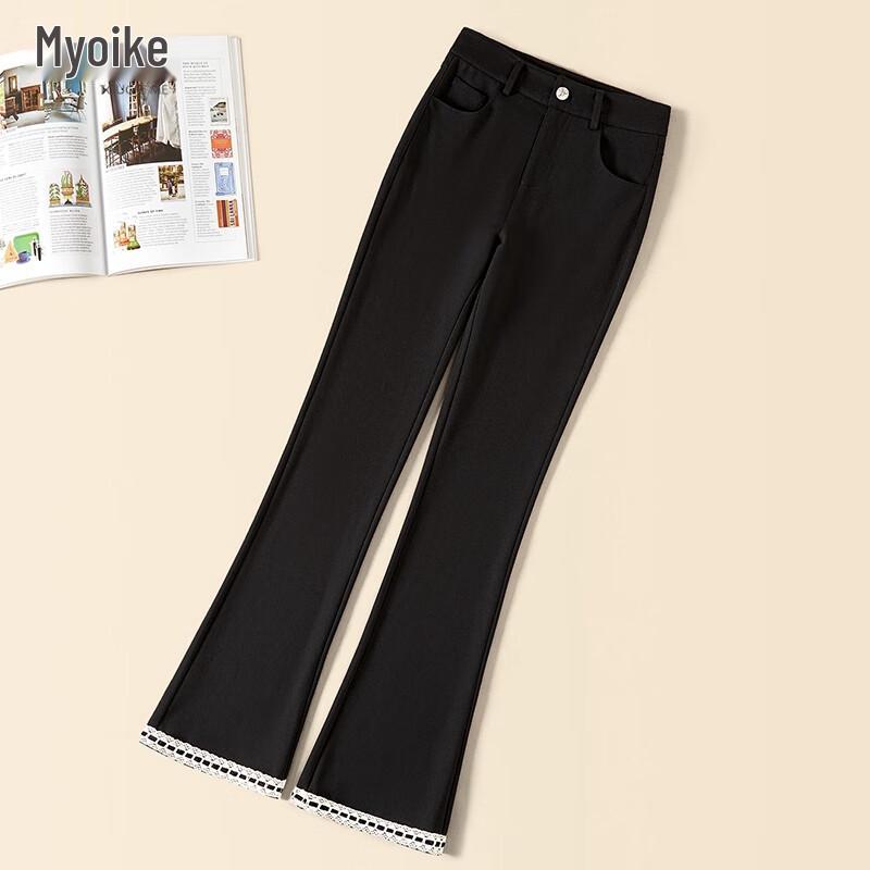 

Tachi Women s High-Waist Slim Micro-Flare Ankle Pants with Contrast Lace Trim L