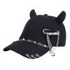 Hiphop Metal Ring Baseball Hat Rivet Peaked Cap Retro Cat Ear Baseball Cap  Men