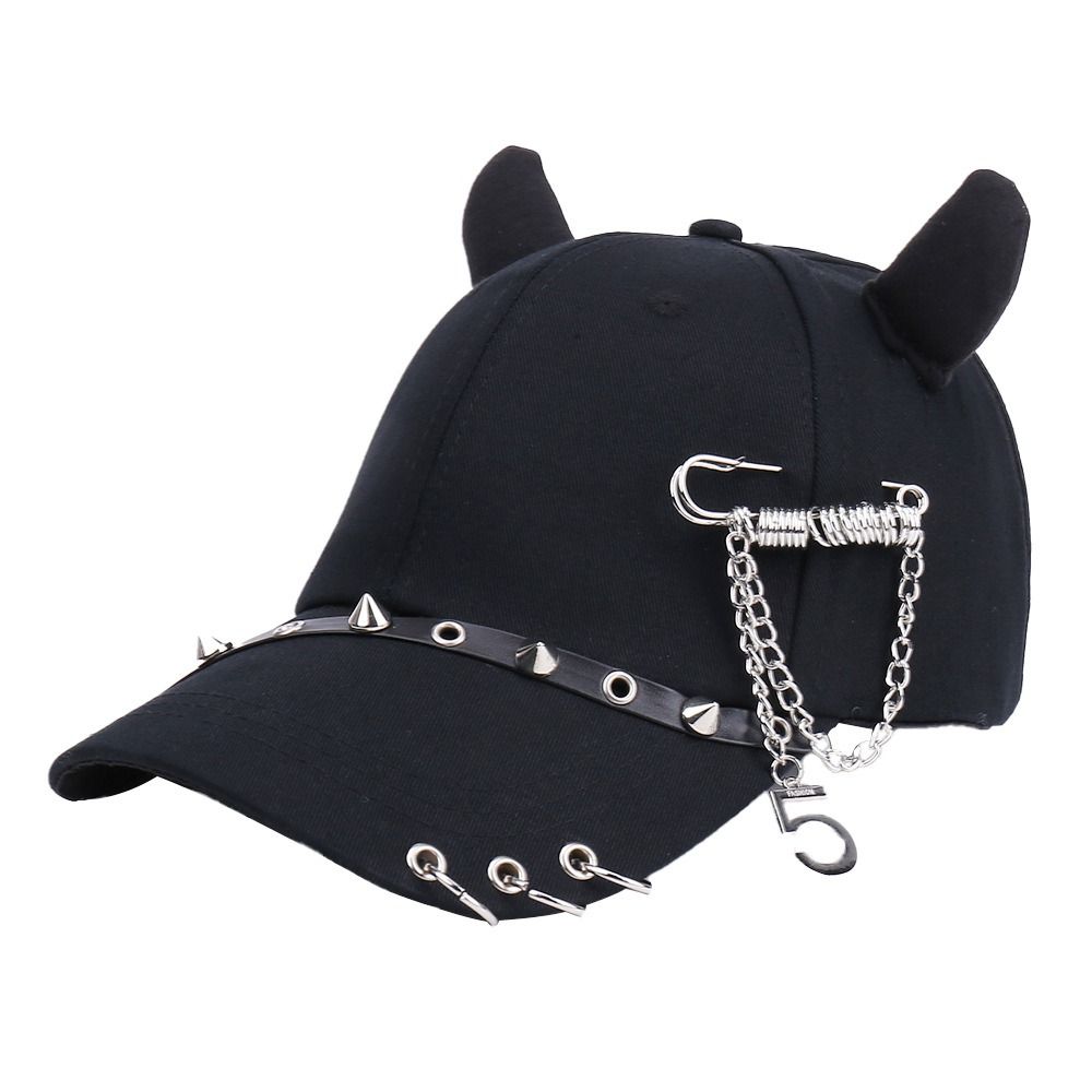 Hiphop Metal Ring Baseball Hat Rivet Peaked Cap Retro Cat Ear Baseball Cap  Men